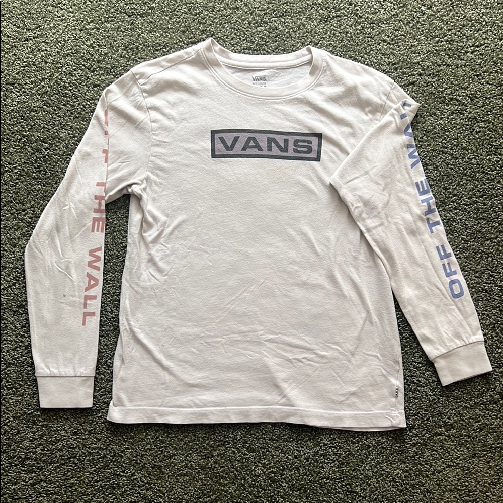 Vans White Long Sleeve Tee with Pink and Blue Accents